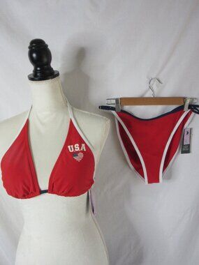 wild fable 2 Piece Bikini American Flag Red White Triangle Blue Size Large NWT